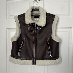 Shearling Vest in Brown and Cream